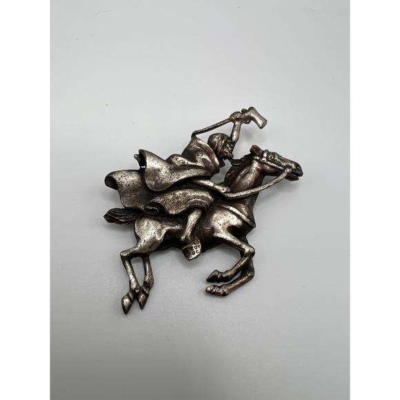 Jewelry - Gothic Medieval Knight on Horseback Brooch, Silver Tone Pewter